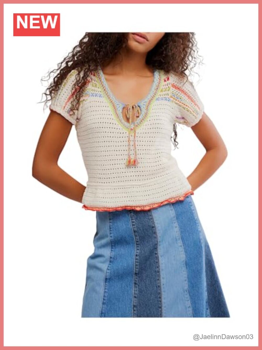 Boho Crochet Short Sleeve Pullover Sweater